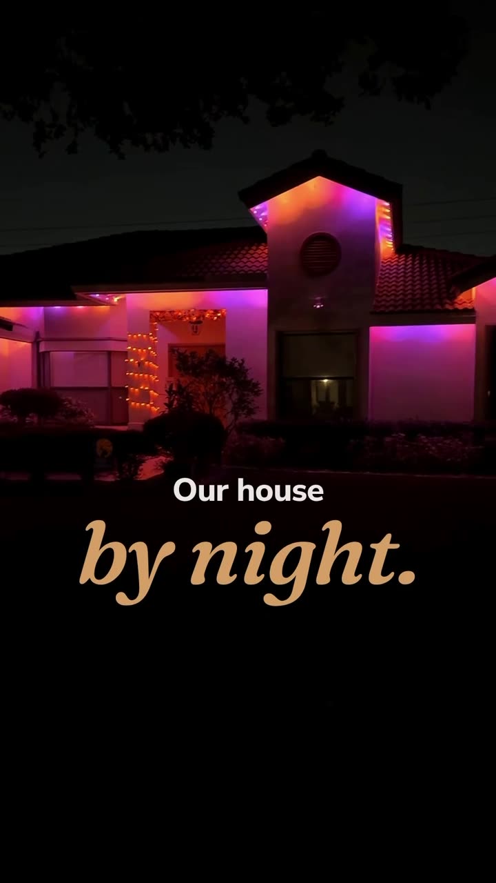 Our house at night lit by Govee permanent outdoor lights