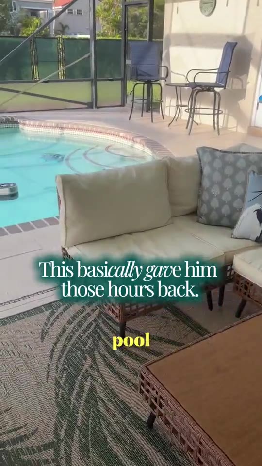 A smart pool-care product demonstrated beside Ali and Justin's pool